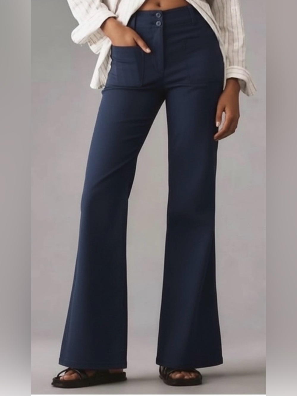 MAEVE Sz 28 Junie Jean Blue Linen Blend Wide Leg Flare Stretch Pants Orig $150